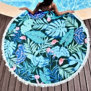 картинка Круглое пляжное покрывало  Тропики синие 150 cм микрофибра