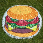 картинка Круглое пляжное покрывало-коврик с бахромой 150 см (микрофибра) Гамбургер