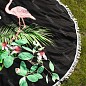Круглое пляжное покрывало-коврик с бахромой 150 см (микрофибра) Beach Towel, фламинго на черном фоне