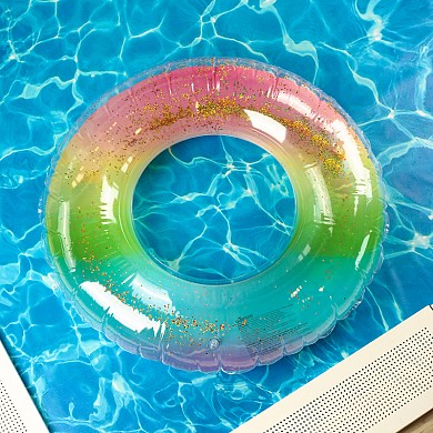 Надувной круг для плавания детский от 3 лет плавательный с блестками для бассейна радужный