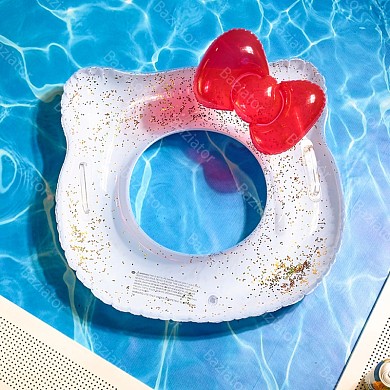 Надувной круг для плавания детский от 3 лет плавательный для бассейна прозрачный с ушками и блесткам