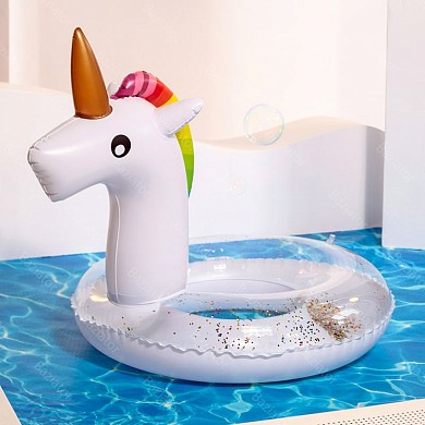 Надувной круг для плавания детский от 3 лет плавательный Единорог с блестками для бассейна 70 см бел