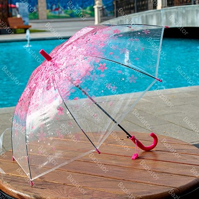 Зонт детский для девочек с лепестками цветов сакуры и свистком прозрачный
