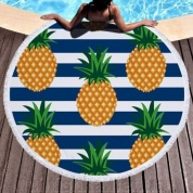 картинка Круглое пляжное покрывало-коврик с бахромой 150 см (микрофибра) Beach Towel, ананасы pineapples
