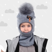 картинка Детская шапка шлем для ребенка на мальчика с помпоном демисезонная теплая на осень-весну