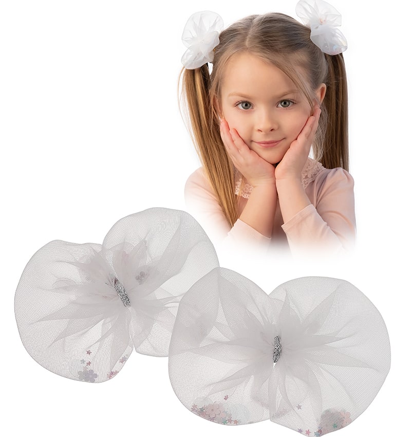 Детские фатиновые бантики 2 шт для волос на резинке с блестками внутри .