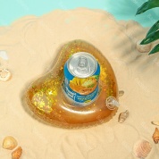 картинка Пляжный надувной подстаканник для напитков в бассейн Сердце прозрачное с блестками