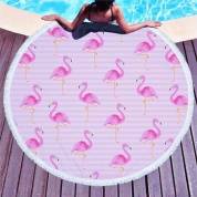 картинка Круглое пляжное покрывало-коврик с бахромой 150 см (микрофибра) Beach Towel Розовые Фламинго