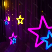 картинка Новогодняя светодиодная гирлянда штора Неоновые звезды 3 х 0,8 метра с контроллером 8 режимов