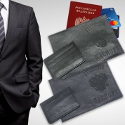 картинка Мужской подарочный набор ARORA с кожаной обложкой на паспорт и визитницей