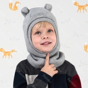 картинка Детская шапка шлем, капор для ребенка мальчика теплая шерсть с ушками на зиму Собачка