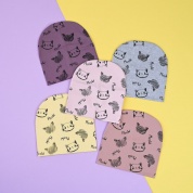 картинка Детская шапка бини для малыша девочки демисезонная из трикотажа двойная Коты Meow