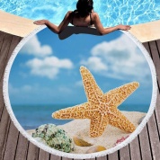 картинка Круглое пляжное покрывало-коврик с бахромой 150 см (микрофибра) Beach Towel, морская звезда