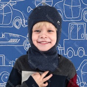 картинка Детская шапка шлем для ребенка на мальчика теплая на зиму двойная с подкладом Машина
