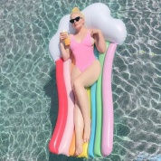 картинка Пляжный надувной матрас плот для плавания с подголовником Радуга с облаком Rainbow