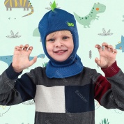 картинка Детская шапка шлем для ребенка на мальчика теплая на зиму двойная с подкладом Dino