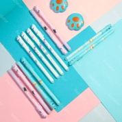 картинка Набор синих гелевых ручек пиши-стирай для мальчиков и девочек со стираемыми чернилами Котик