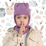 картинка Шапка шлем для девочки зима детская двойная с подкладом Котик с ушками
