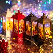 картинка Декоративный новогодний светодиодный фонарь елочная игрушка с подсветкой и рисунком 13 см