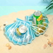 картинка Пляжный надувной подстаканник для напитков в бассейн Голубая Ракушка с блестками