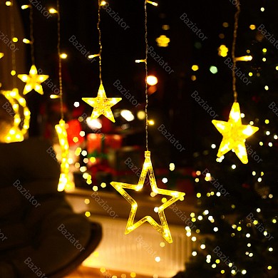 Новогодняя светодиодная гирлянда штора Месяц и звезды 3 метра с пультом и коннектором
