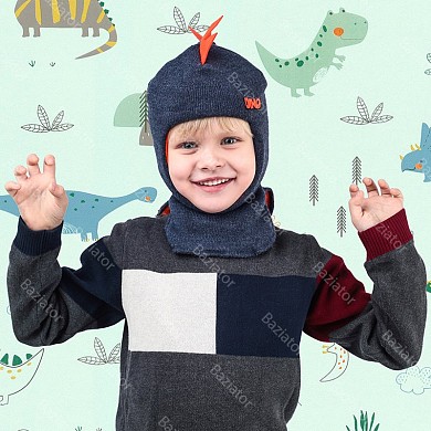 Детская шапка шлем для ребенка на мальчика теплая на зиму двойная с подкладом Dino