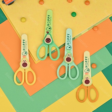 картинка Детские безопасные канцелярские универсальные ножницы в чехле для бумаги и творчества Авокадо