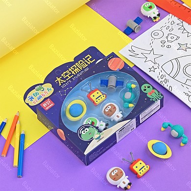 Детский канцелярский подарочный набор из 6 ластиков для мальчиков и девочек Космос
