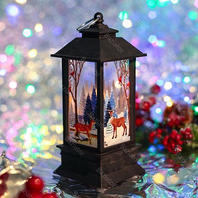 Декоративный новогодний светодиодный фонарь елочная игрушка с подсветкой и рисунком 13 см
