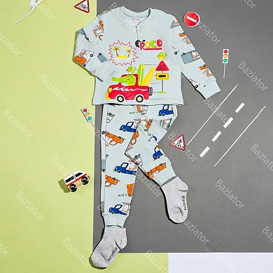 Пижама детская домашняя хлопковая для мальчика штаны и кофта для сна с принтом