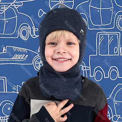 картинка Детская шапка шлем для ребенка на мальчика теплая на зиму двойная с подкладом Машина