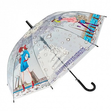 Зонт-трость женский прозрачный с рисунком "Девушка"