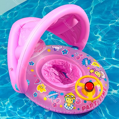 Надувной круг для плавания детский с трусами для малышей от 1 года "Машинка с рулем" с навесом