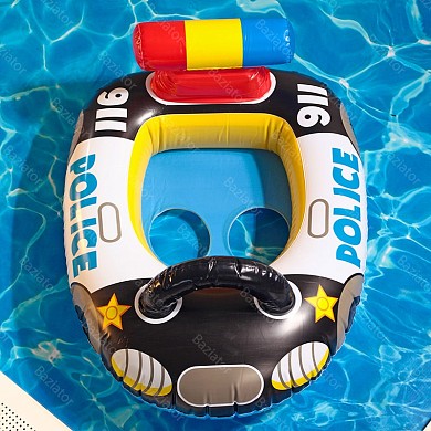 Детский надувной круг от 3-х лет и до 15 кг с трусами для плавания и спинкой "Полицейская машинка"
