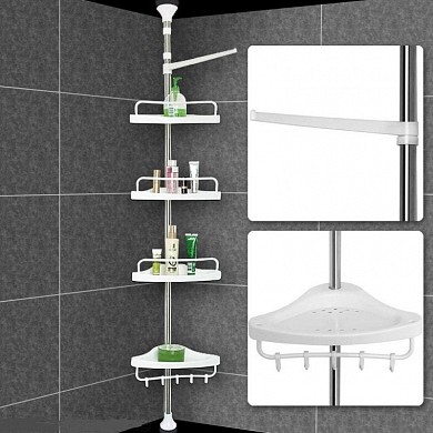 Полка для ванной комнаты угловая телескопическая 4-х ярусная Toilet Rack