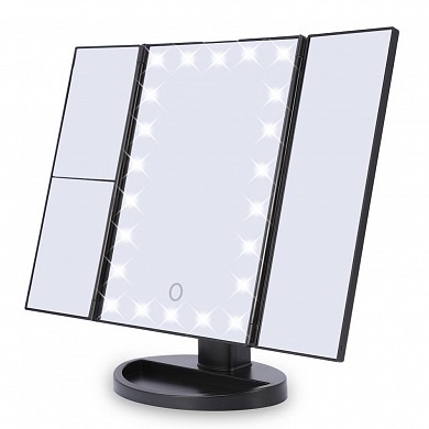 картинка Косметическое зеркало для макияжа настольное c 22 LED подсветкой раскладное трехстворчатое 