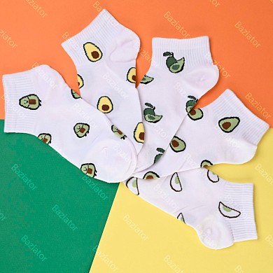 Носки женские короткие белые с принтом Авокадо