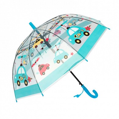 Зонт детский прозрачный для мальчиков "Транспорт" со свистком