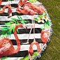 Круглое пляжное покрывало-коврик с бахромой 150 см (микрофибра) Beach Towel, фламинго в цветах