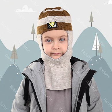 Детская шапка шлем для ребенка мальчика демисезонная теплая на осень в полоску