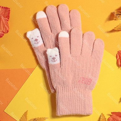 Перчатки детские для мальчика и девочки 4-6 лет демисезонные на осень и весну Мишка