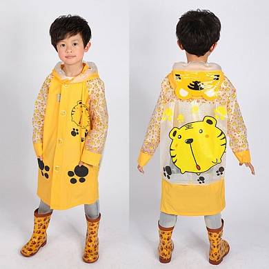 Дождевик дизайнерский детский "Тигрёнок" желтый с карманом под рюкзак размер M