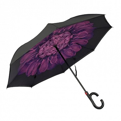 Зонт-наоборот трость автомат с чехлом (зонт обратного сложения антизонт) с рисунком "Цветы"