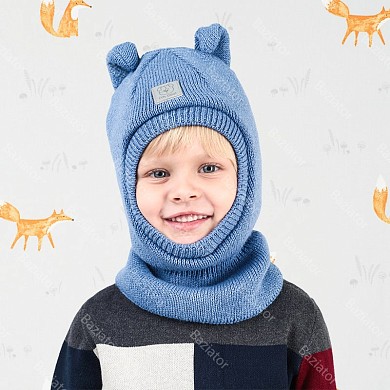 Детская шапка шлем, капор для ребенка мальчика теплая шерсть с ушками на зиму Собачка