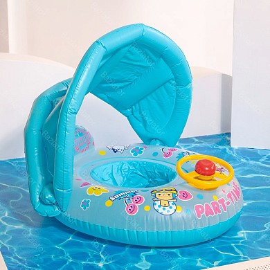 Надувной круг для плавания детский с трусами для малышей от 1 года "Машинка с рулем" с навесом
