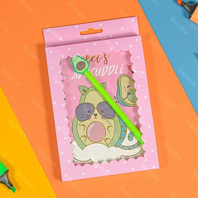 Детский подарочный набор блокнот для записей в линейку с ручкой для девочек и мальчиков Авокадо