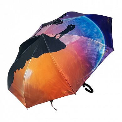 Зонт-наоборот трость обратного сложения с чехлом с рисунками с обеих сторон