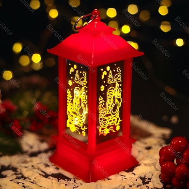 картинка Декоративный новогодний светодиодный фонарь елочная игрушка с контурным рисунком и подсветкой 13 см