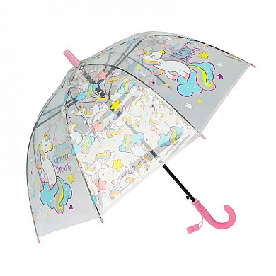 Зонт детский прозрачный для девочек "Единороги" со свистком