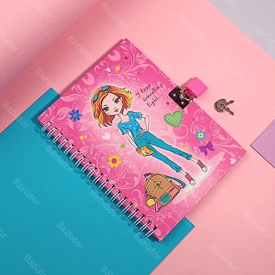 Детский подарочный маленький блокнот с замком в клетку для девочек на кольцах для записей Девочка